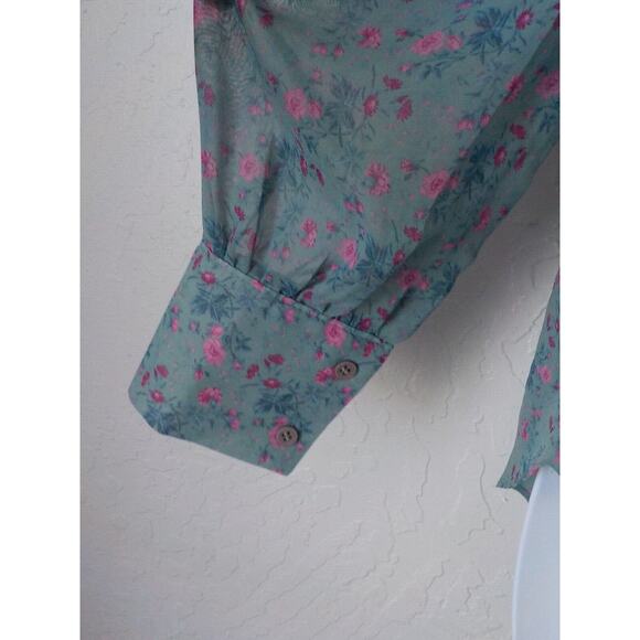 CRKO Cherry Koko Romantic Floral Blouse Green Pink Long Sleeves Button Up Fits M - Picture 3 of 6